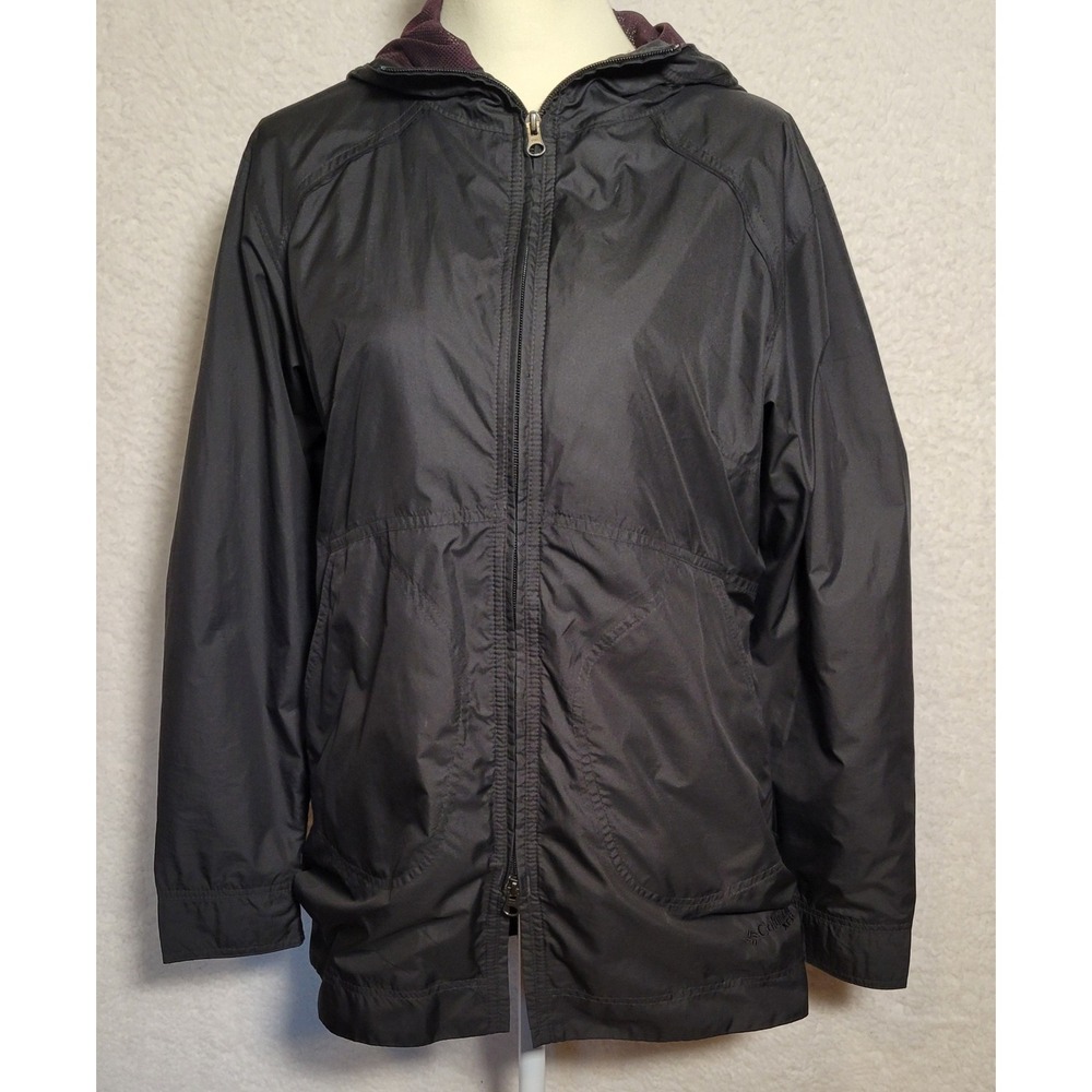 Columbia Jacket Women's M Hooded Black Windbreaker Full Zip Lightweight 0599